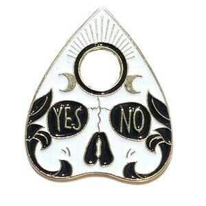 Skull Ouija YES NO Planchette Black White Enamel Pin Gold Tone Metal